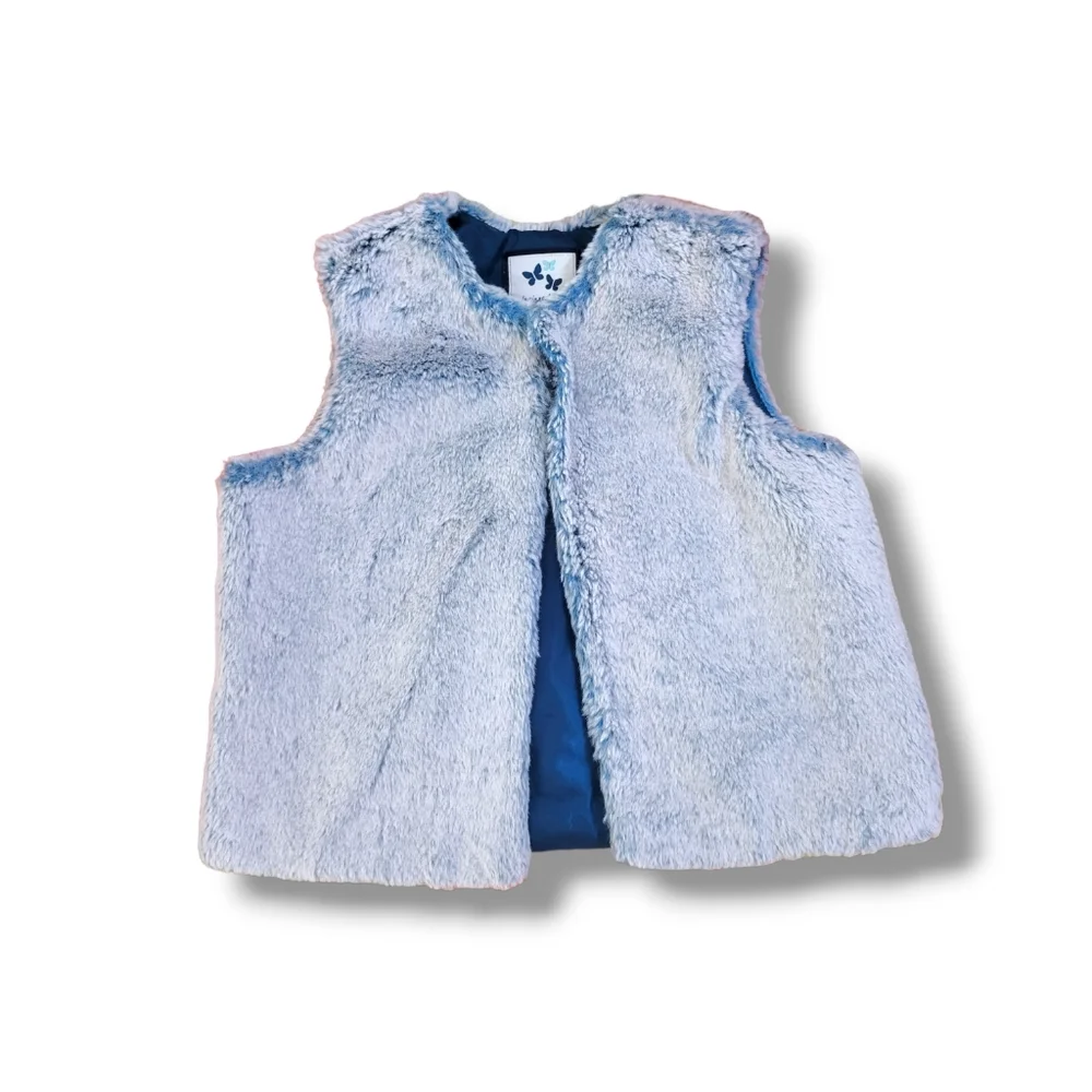 🌿Gymboree XS 4 Girls Frost Blue Faux Fur Vest Fully Lined